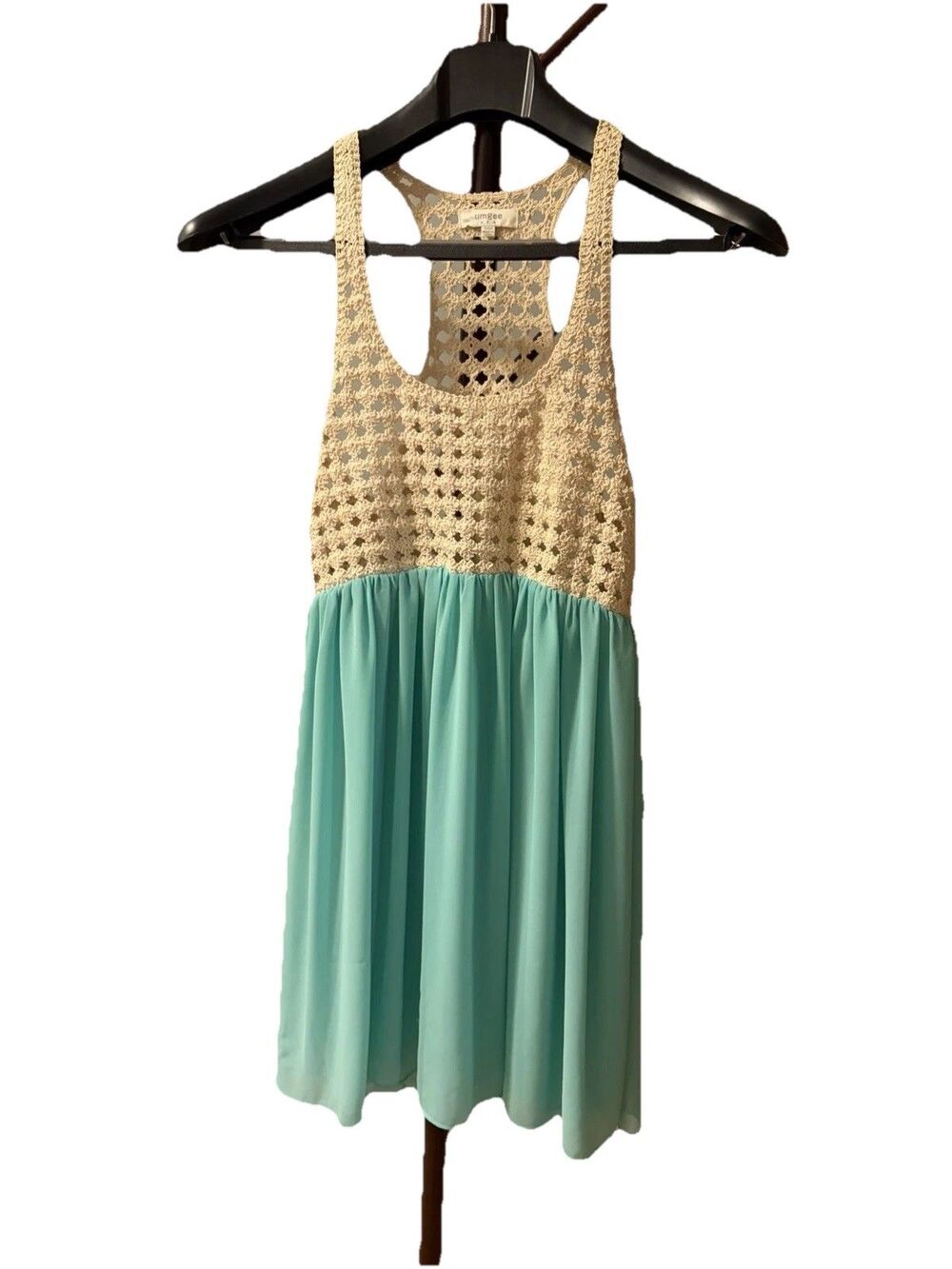 Umgee Y2K 2010s Crochet Dress Coverup Women Size S/M Beige/Teal